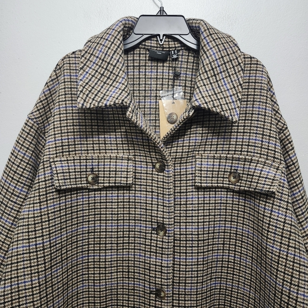 Vero moda curve women's long wool blend Shacket size 20 plaid new with ta… - Picture 2 of 10